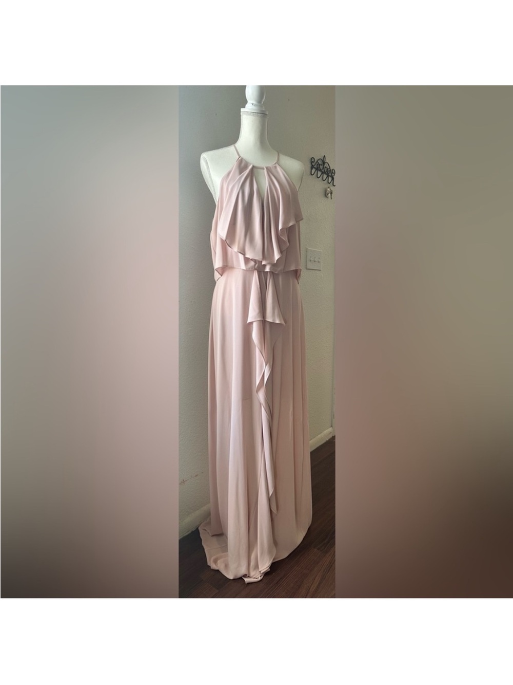 Sleeveless Blush Pink Ruffle Halter Maxi Dress